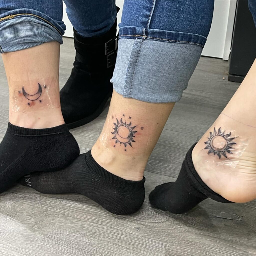 Starry Ankle Sun and Moon Tattoos Tattoo Design