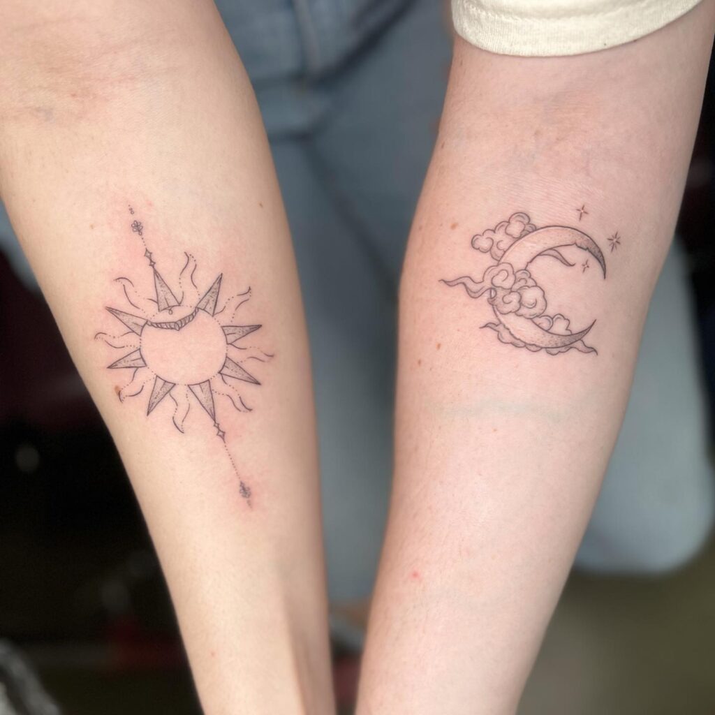 Sun and Moon with Cloud Details Tattoos Tattoo Design