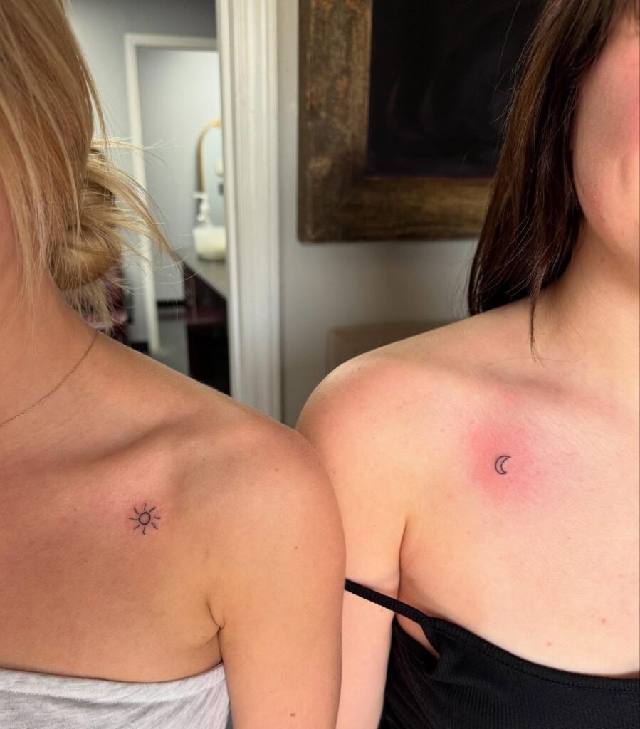 Tiny Collarbone Sun and Moon Tattoos Tattoo Design