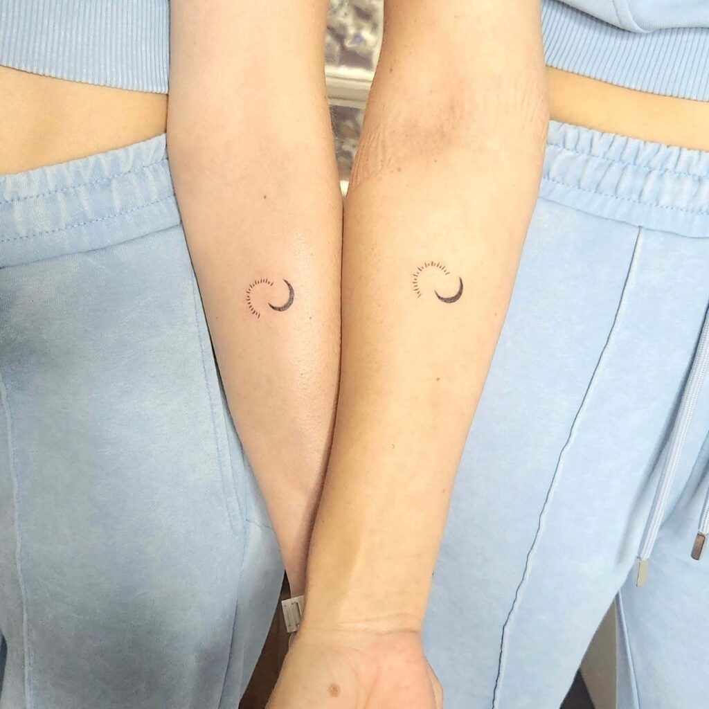 Tiny Sun Halo and Moon Tattoos Tattoo Design