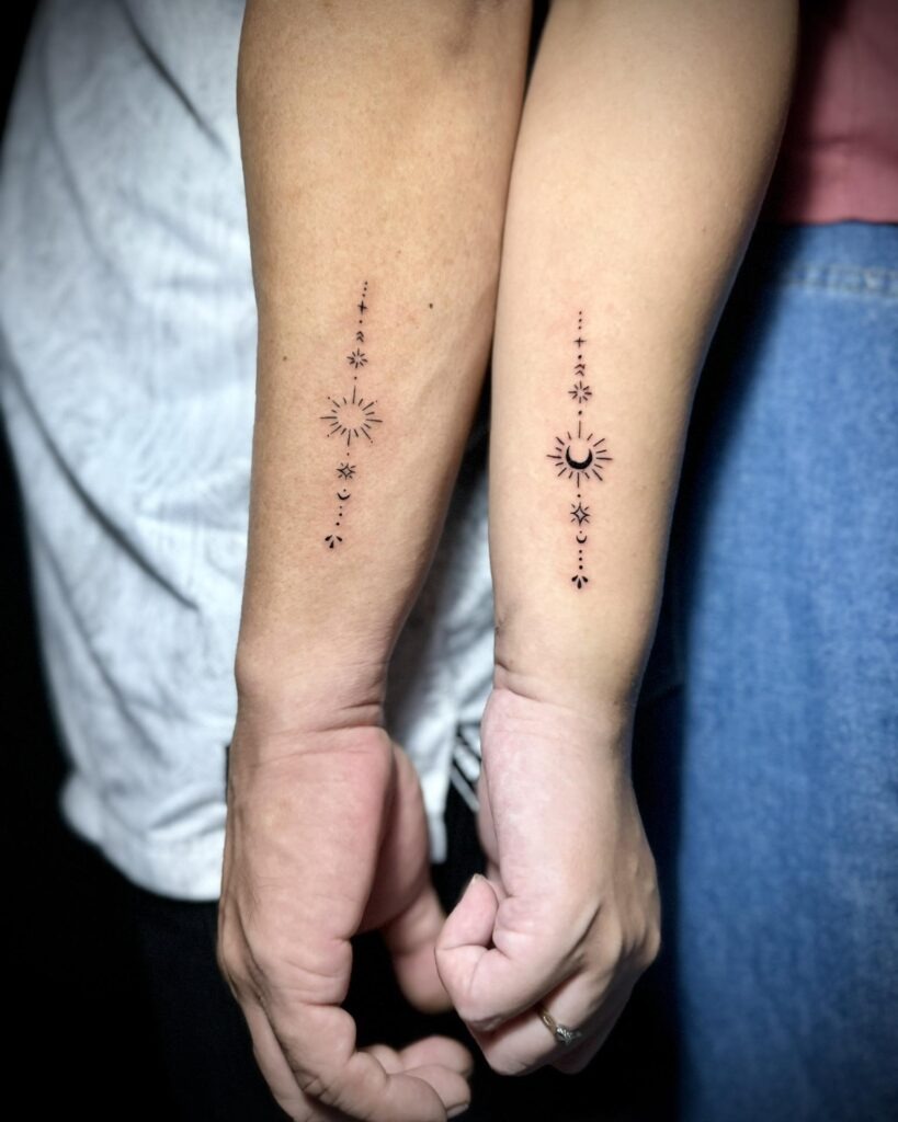 Vertical Sun and Moon Line Tattoos Tattoo Design