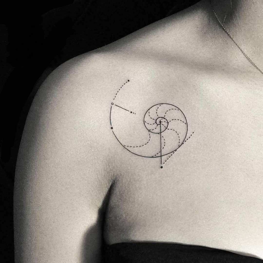 Elegant Fibonacci spiral tattoo on shoulder Tattoo Design