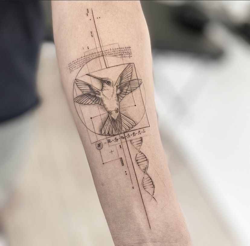 Elegant hummingbird with mathematical elements Tattoo Design