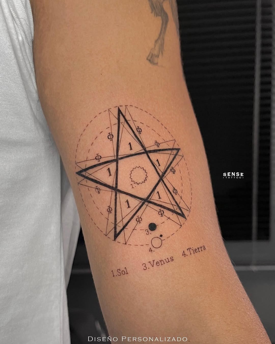 Intricate geometric star with mathematical symbols Tattoo Design