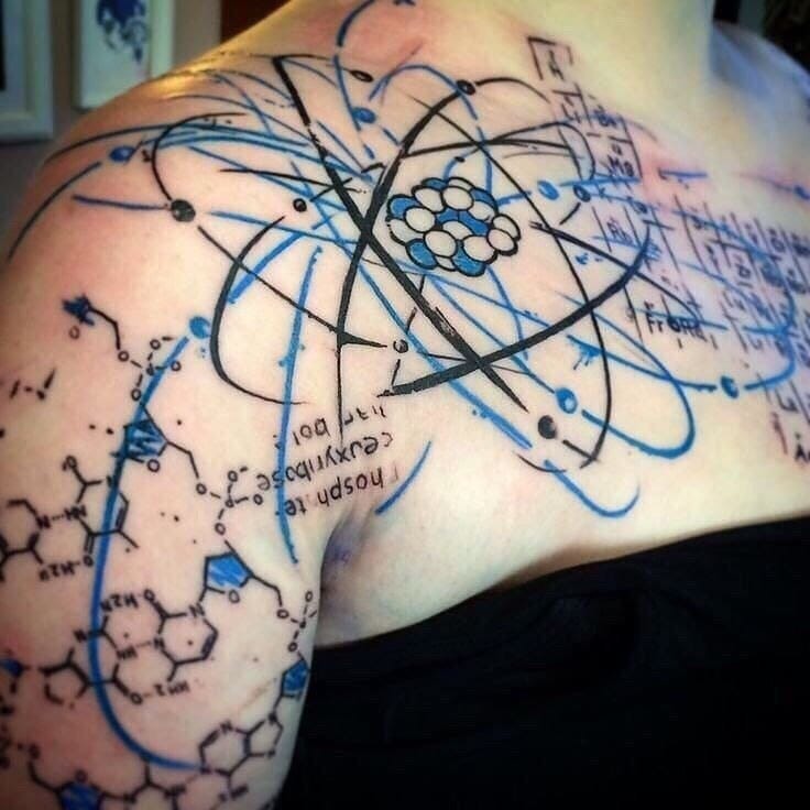 Intricate science and math tattoo design on shoulder Tattoo Design