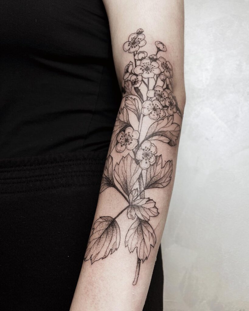 Bold Hawthorn Blossom Forearm Tattoo Tattoo Design
