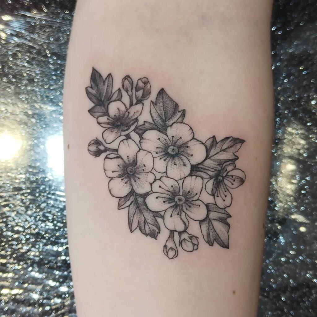 Flowing Hawthorn Floral Arm Tattoo Tattoo Design