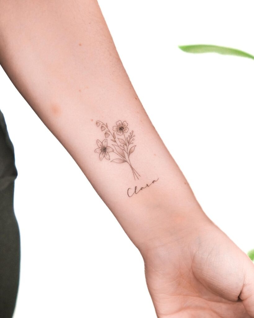 Personalized May Birth Flower Tattoo with Name Tattoo Design