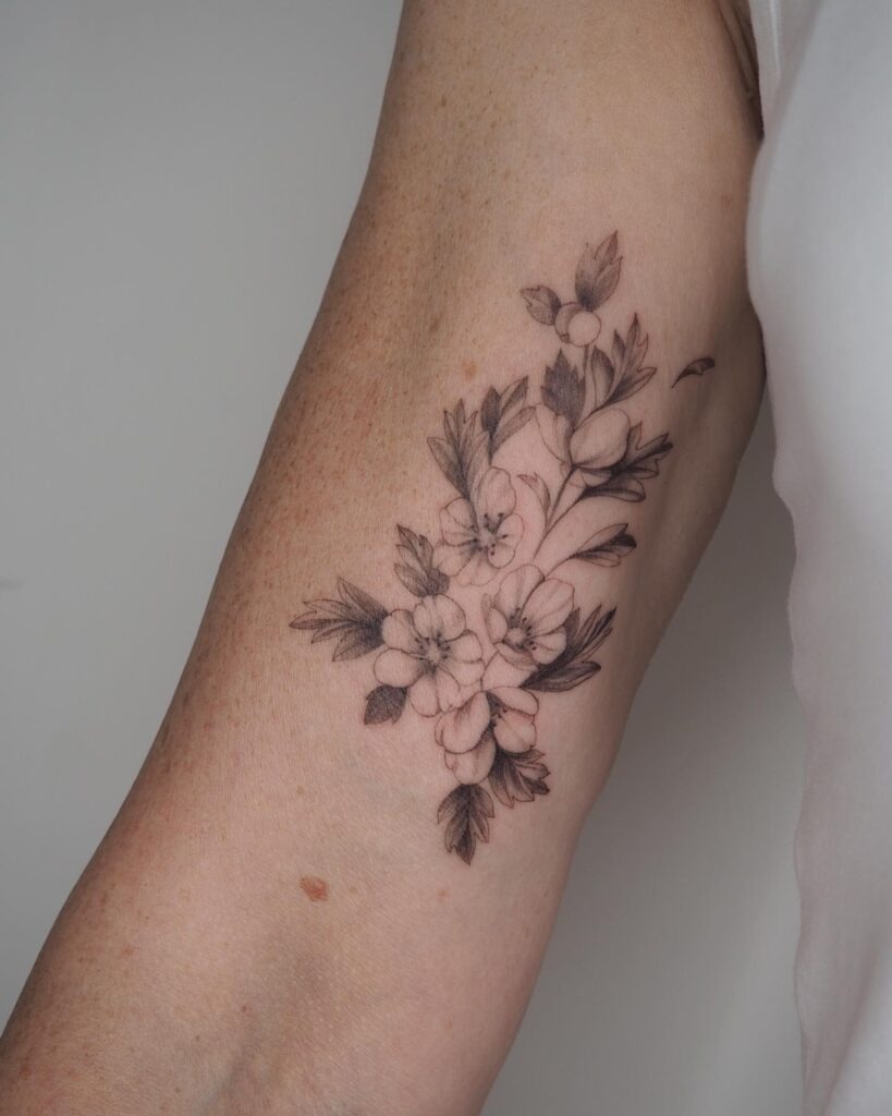 Realistic Hawthorn Flower Arm Tattoo Tattoo Design