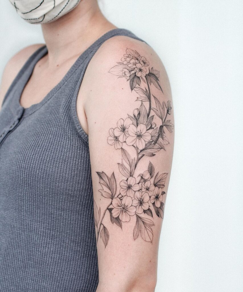 Watercolor Lily of the Valley Tattoo with Red Ribbon Tattoo Design