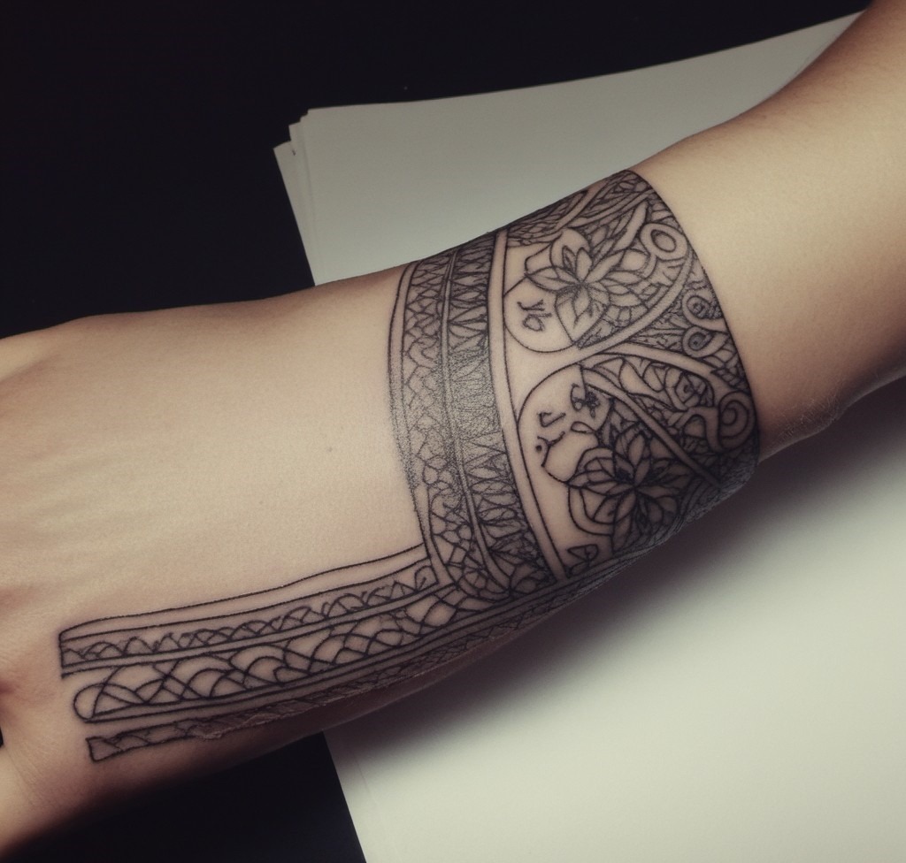 Polynesian-Inspired Forearm Bracelet Tattoo Design