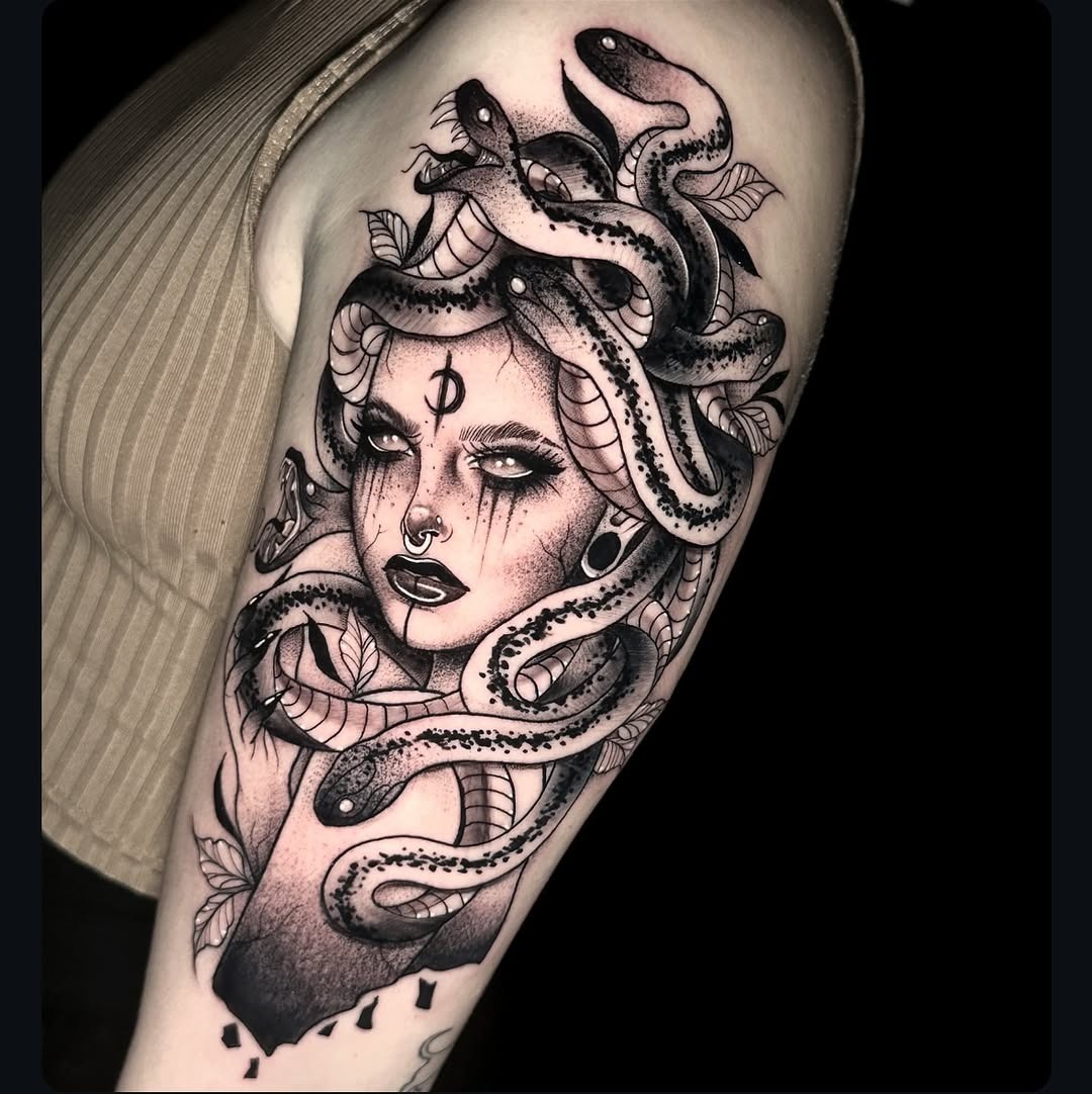 Eerie Medusa Tattoo with Intricate Serpent Details Tattoo Design