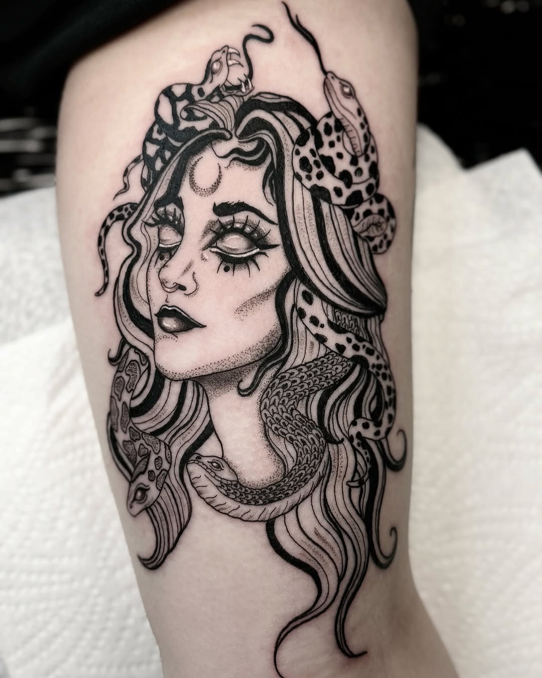 Elegant Medusa Tattoo with Serpent Accents Tattoo Design
