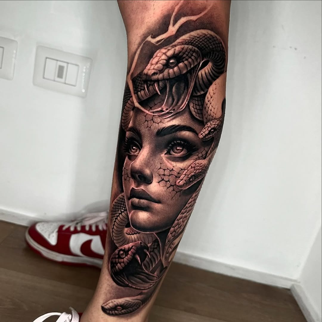 Intricate Medusa Design with Serpents and Face Tattoo Design