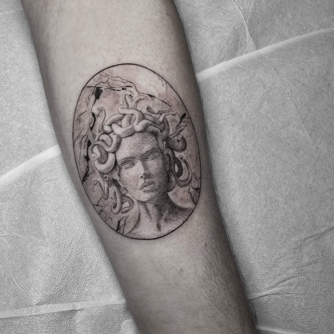 Intricate Medusa tattoo in black and gray Tattoo Design
