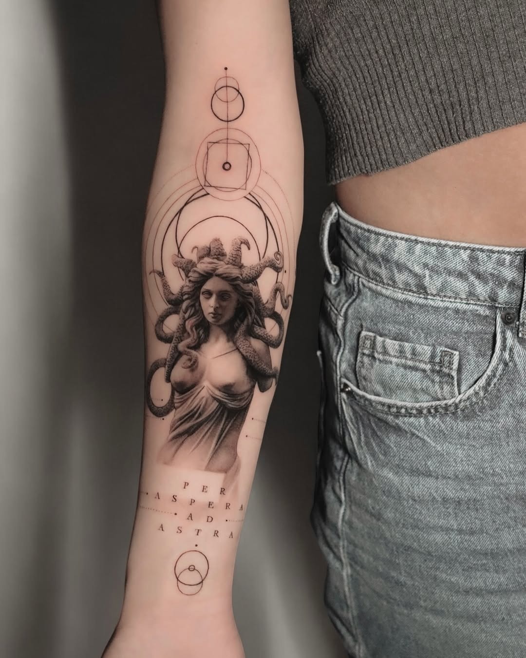 Intricate Medusa Tattoo with Geometric Flair Tattoo Design