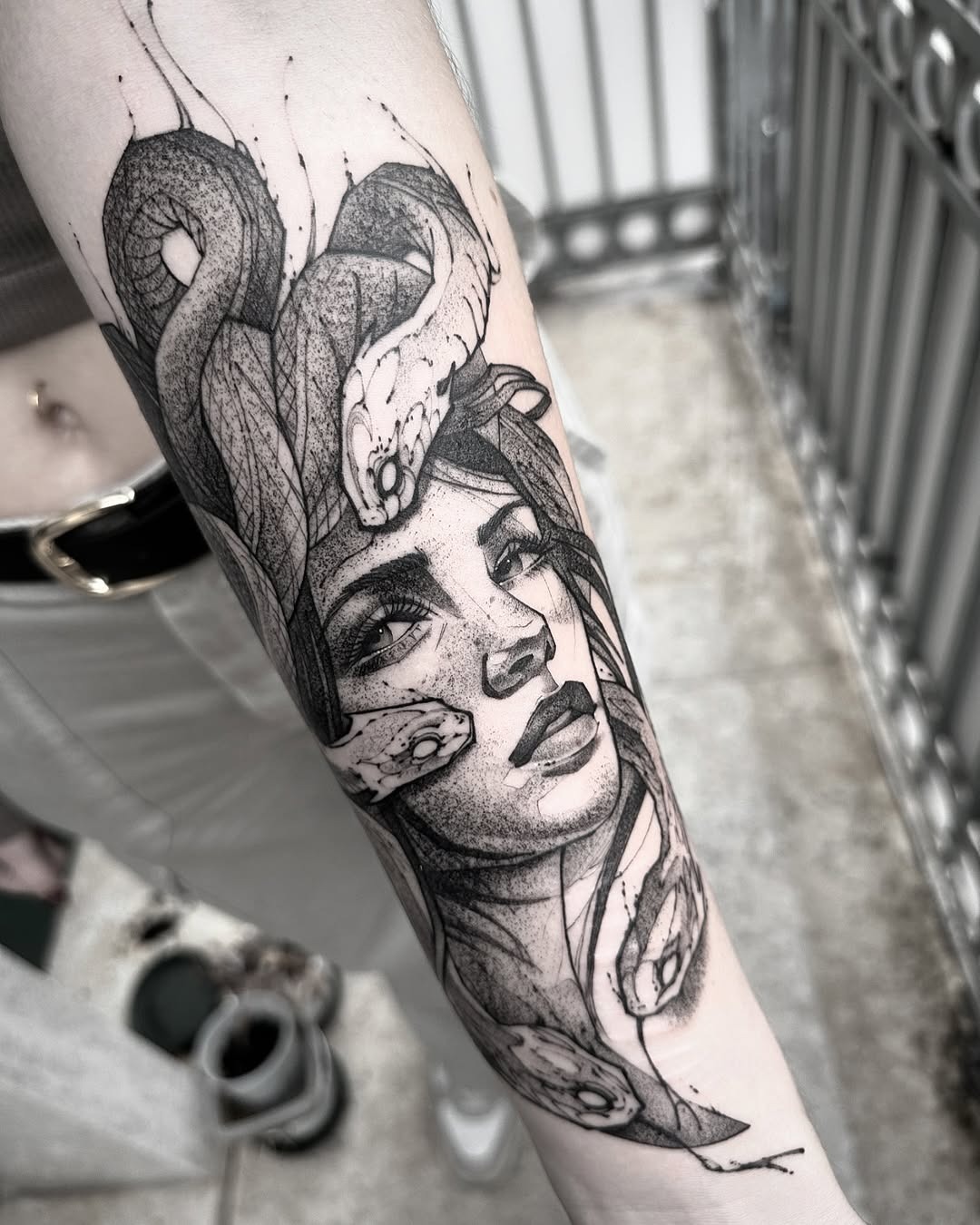 Striking Medusa-Inspired Tattoo with Serpents Tattoo Design