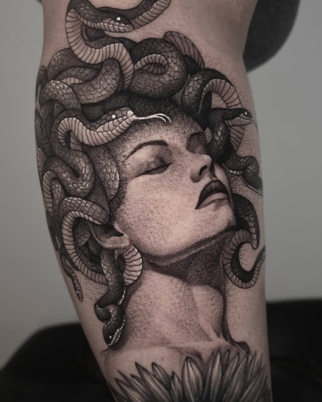 Striking Medusa Tattoo with Intricate Snake Details Tattoo Design