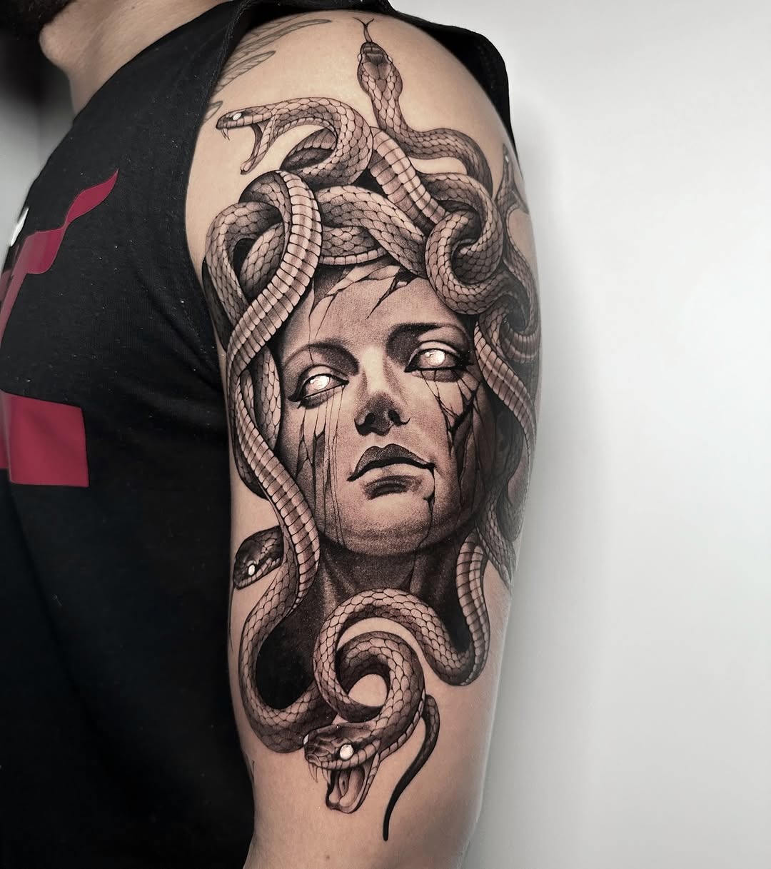 Striking Medusa Tattoo with Intricate Snake Details Tattoo Design