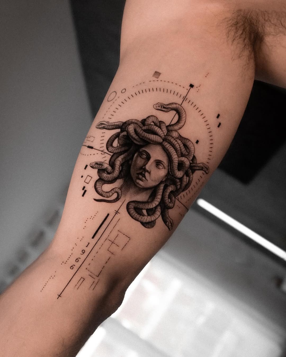 Striking Medusa Tattoo with Modern Elements Tattoo Design