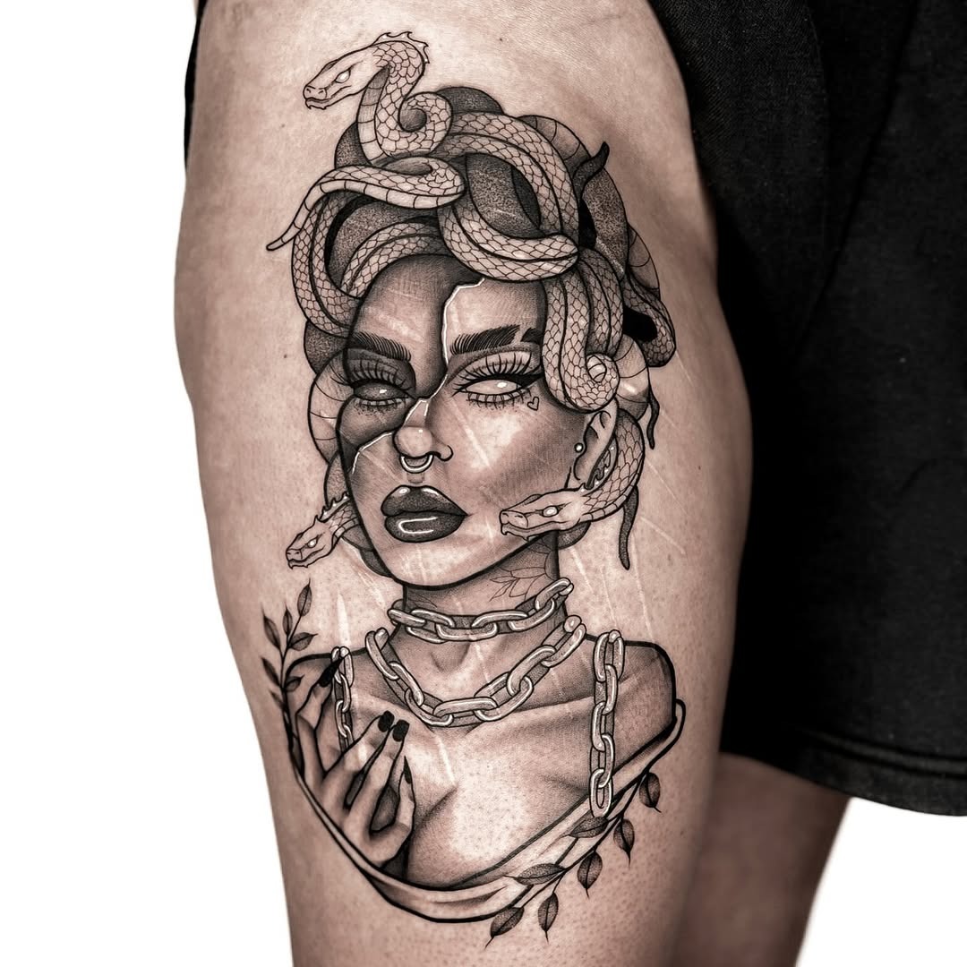 Striking Medusa Tattoo with Serpent Details Tattoo Design