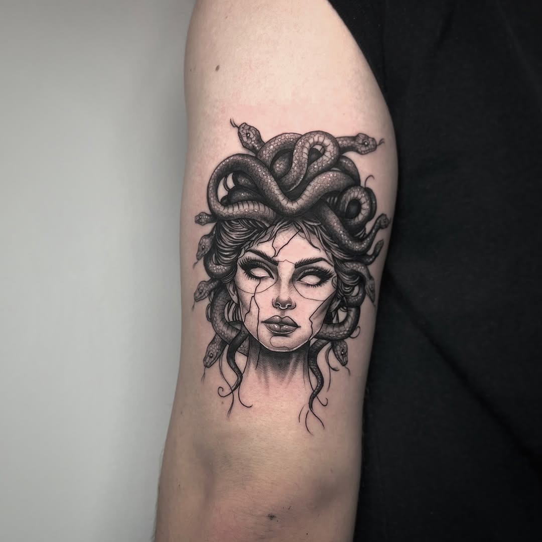 Striking Medusa Tattoo with Serpent Details Tattoo Design