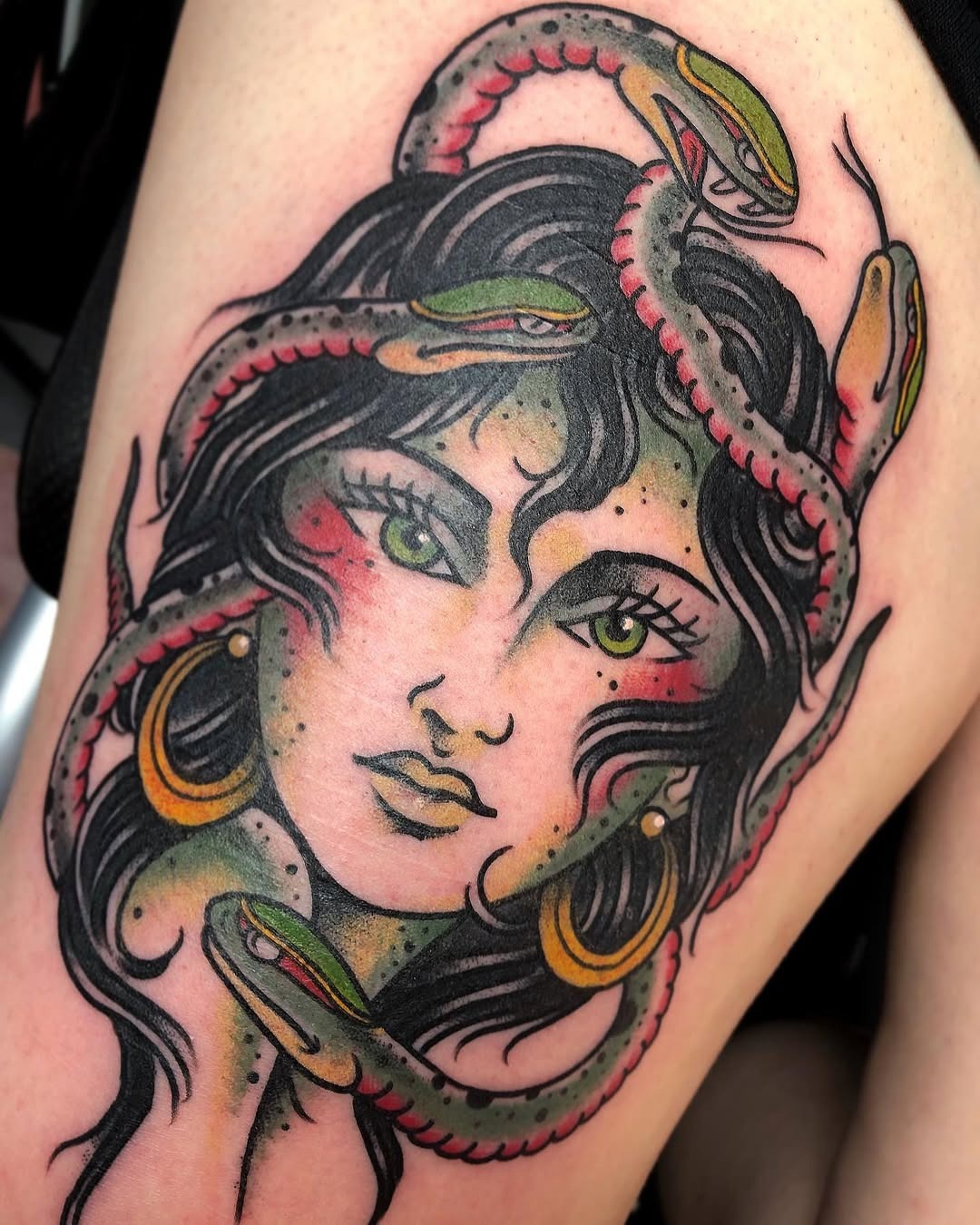 Striking medusa tattoo with snake details Tattoo Design