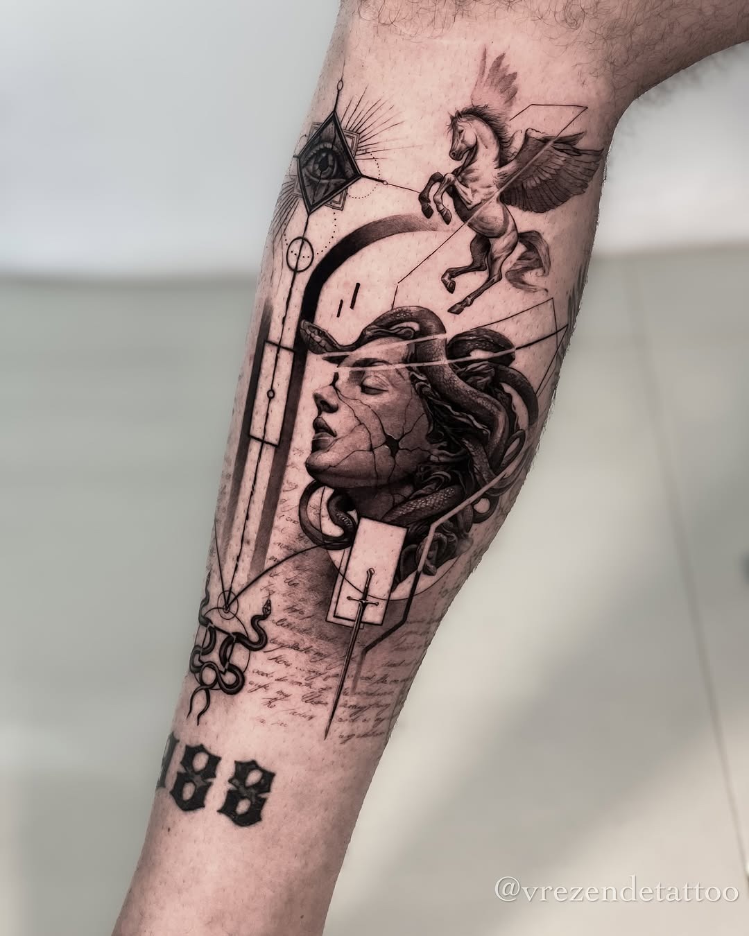 Stunning Medusa Tattoo with Abstract Elements Tattoo Design