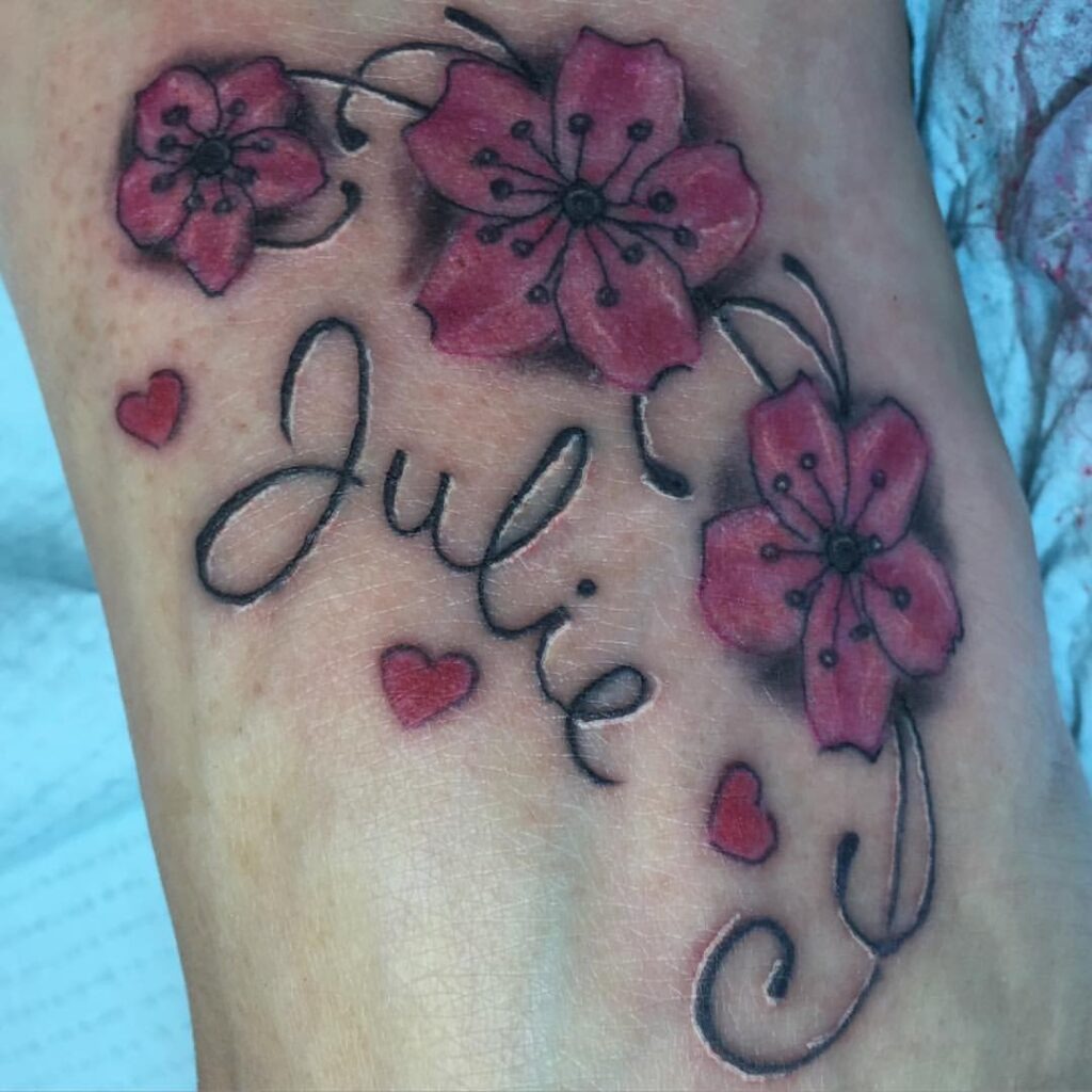 Angel Wing & Daisies with Initials Tattoo Design