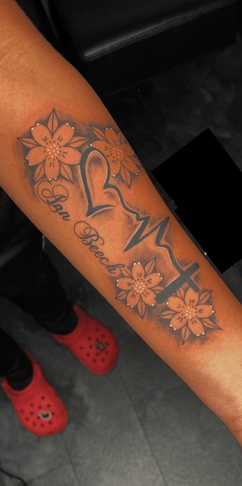 Angel Wing, Name, & Dates Tattoo Design