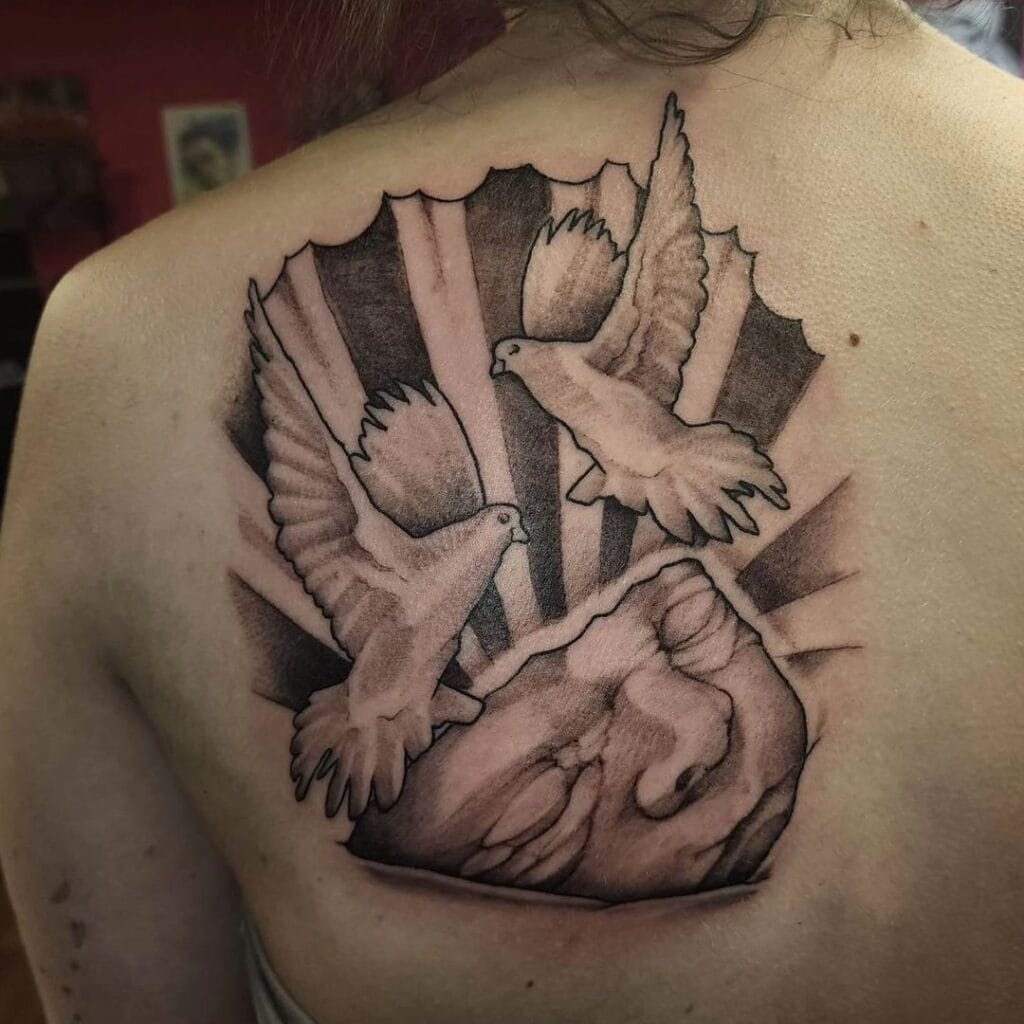 Bold Red Heart Encased in a Golden Border with Flowers Tattoo Design