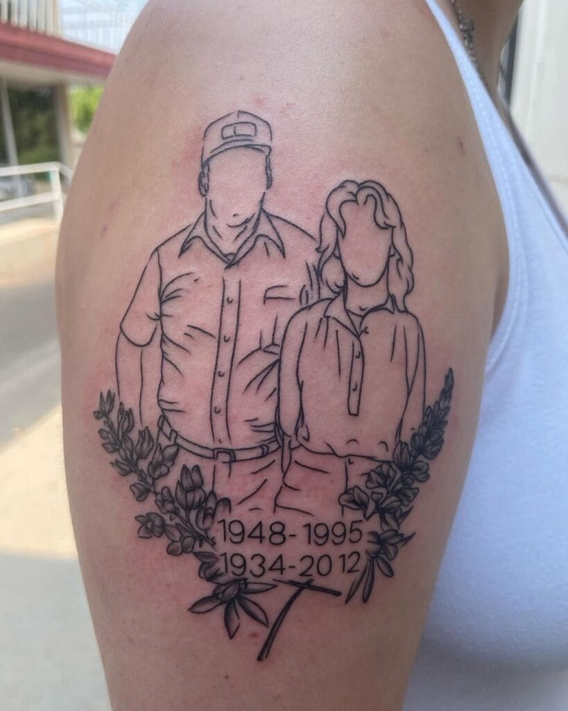 “I Love You Dad” with Name, Flowers, Dove, & Dates Tattoo Design