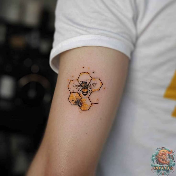 Black and White Floral Bee Tattoo Design
