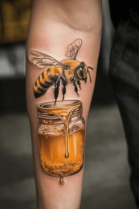 Cartoon Bumble Bee with Flower Tattoo Design