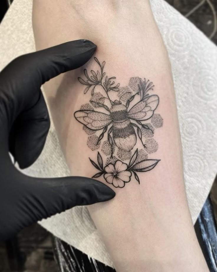 Dramatic Color Sleeve with Bees Tattoo Design