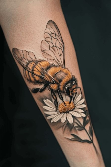 Hand Tattoo: Bee with Crown Tattoo Design