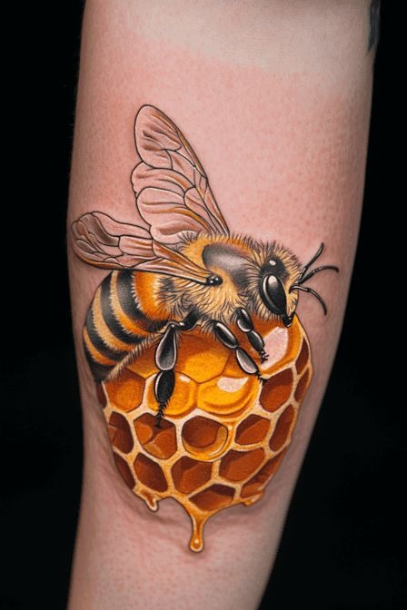 Hyper-Realistic Bee on Forearm Tattoo Design