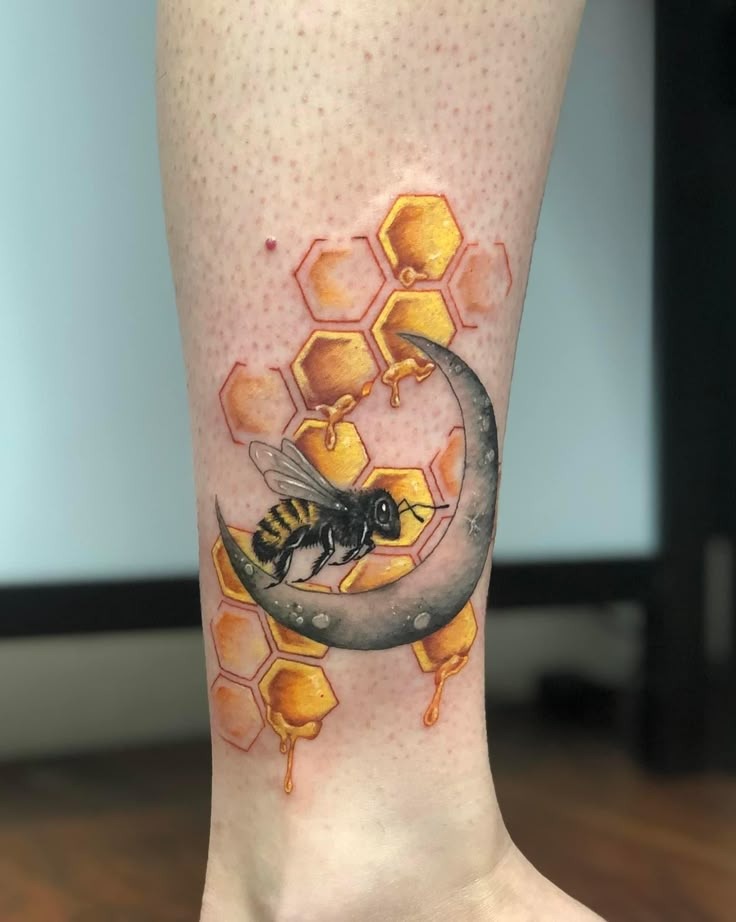Moon & Honey Bee Composition Tattoo Design