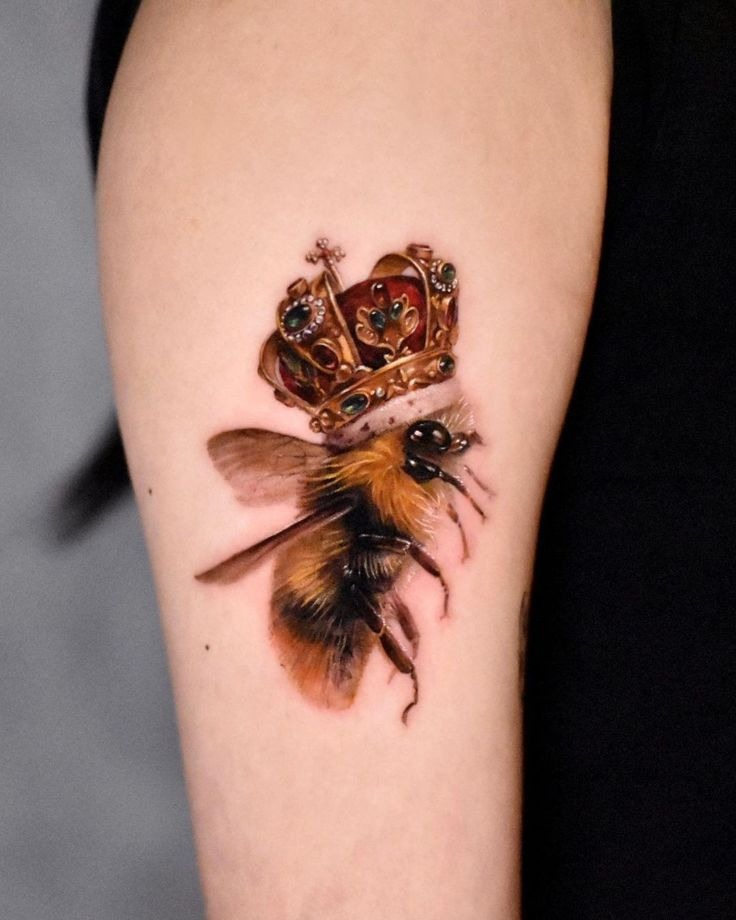 Realistic Bee on a Flower Tattoo Design