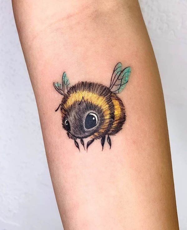 Realistic Bee with Honey Jar Tattoo Design