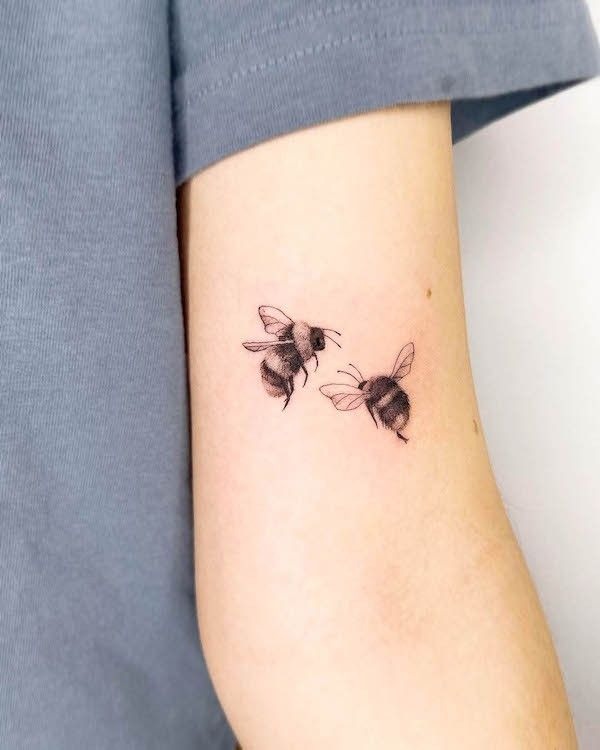 Small Twin Bees Tattoo Tattoo Design