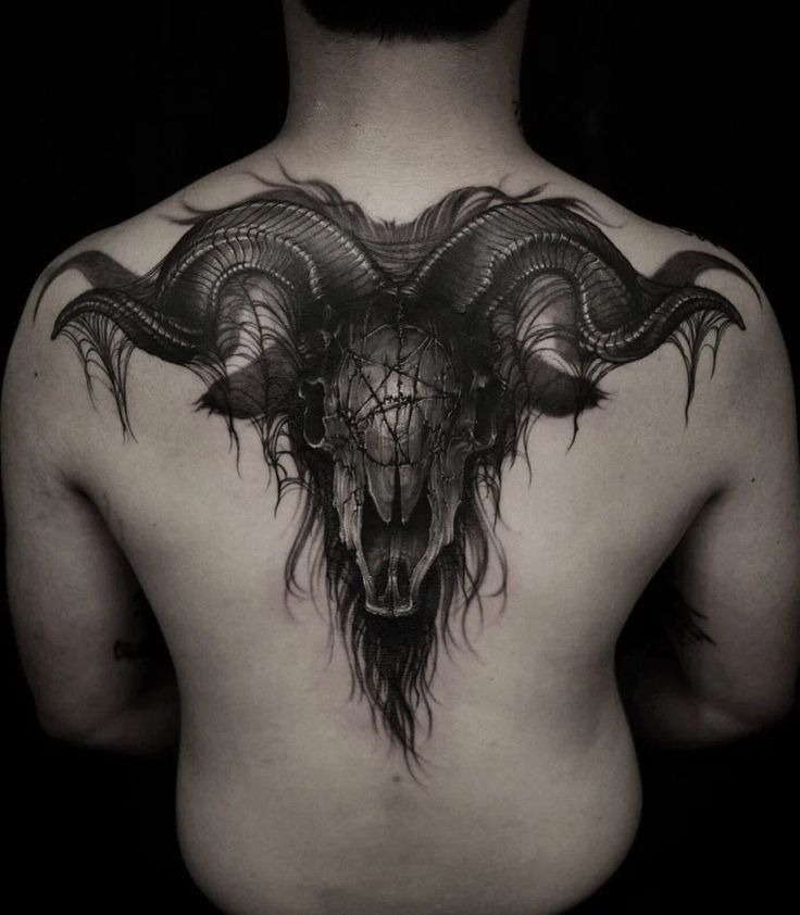 Dark Ritual Ram Skull Realism Tattoo Design