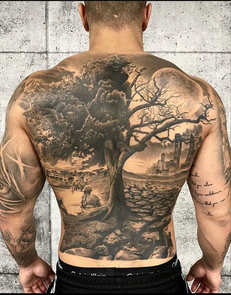 Duality of nature and civilization Tattoo Design