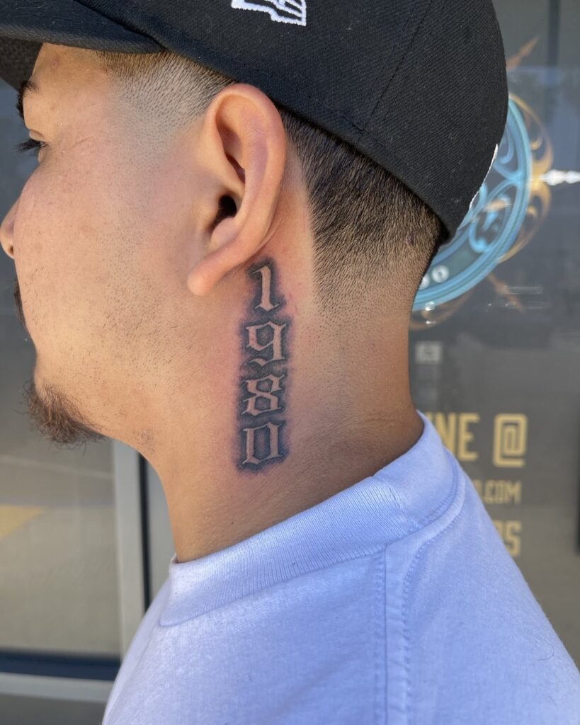 Birth Year Numbers Behind the Ear Tattoo Design