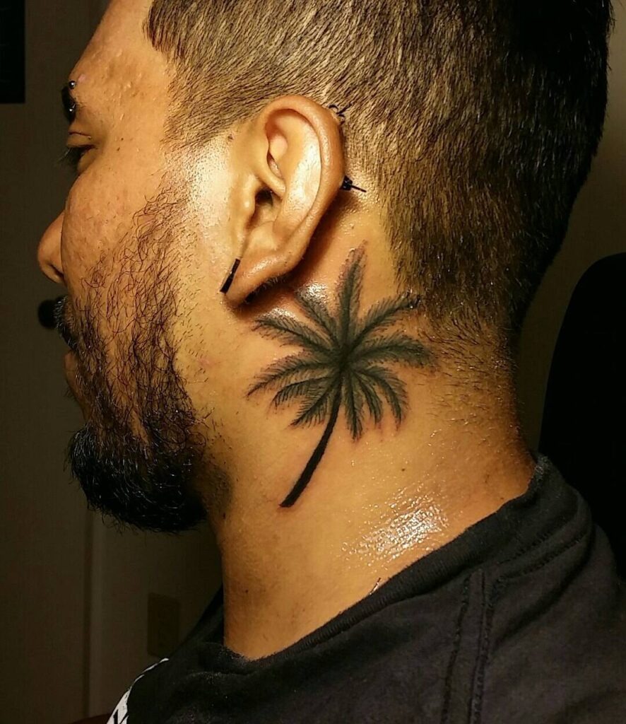 Bold Palm Tree Behind the Ear Tattoo Design