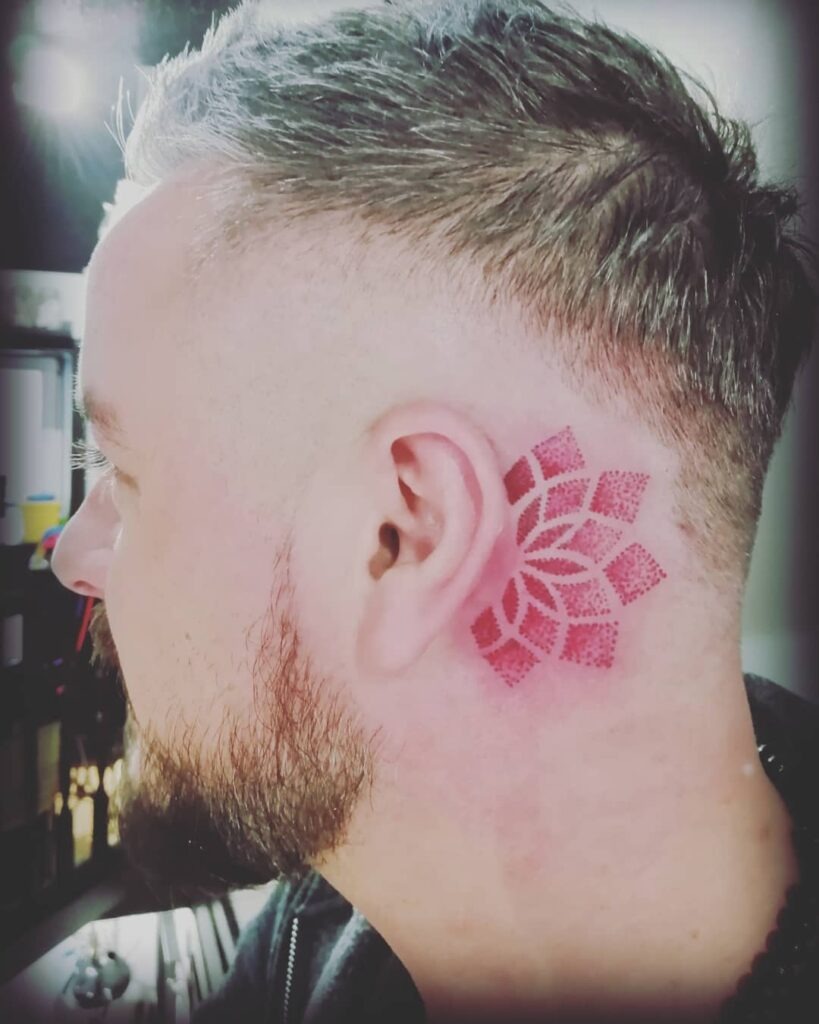 Dotwork Mandala Behind the Ear Tattoo Design