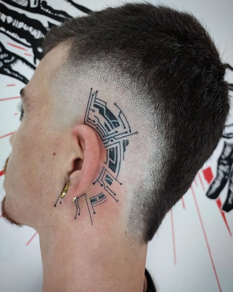Futuristic Circuit Behind Ear Tattoo Tattoo Design