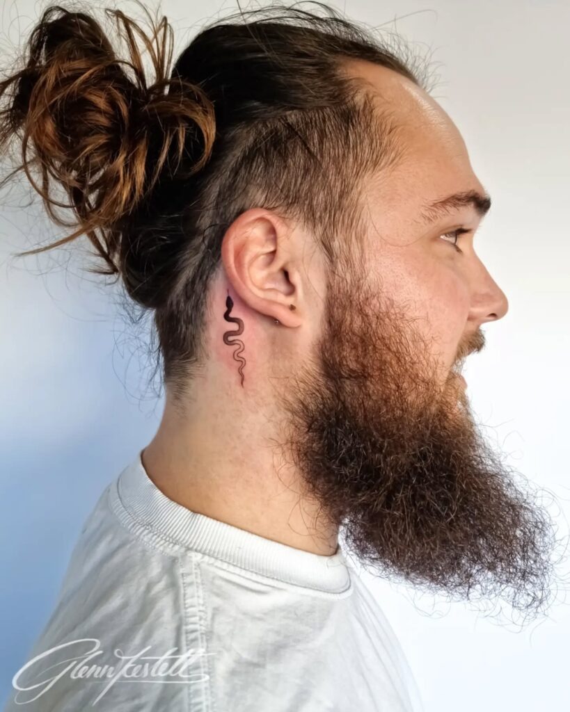 Minimal Black Snake Behind Ear Tattoo Tattoo Design