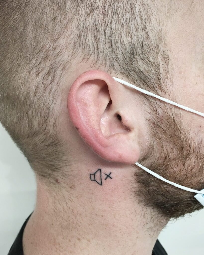 Mute Symbol Behind the Ear Tattoo Design