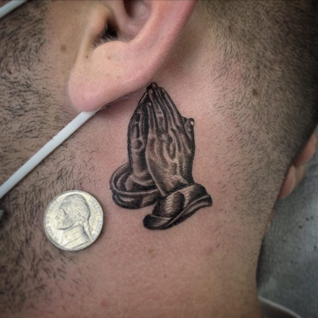 Praying Hands Behind Ear Tattoo Tattoo Design